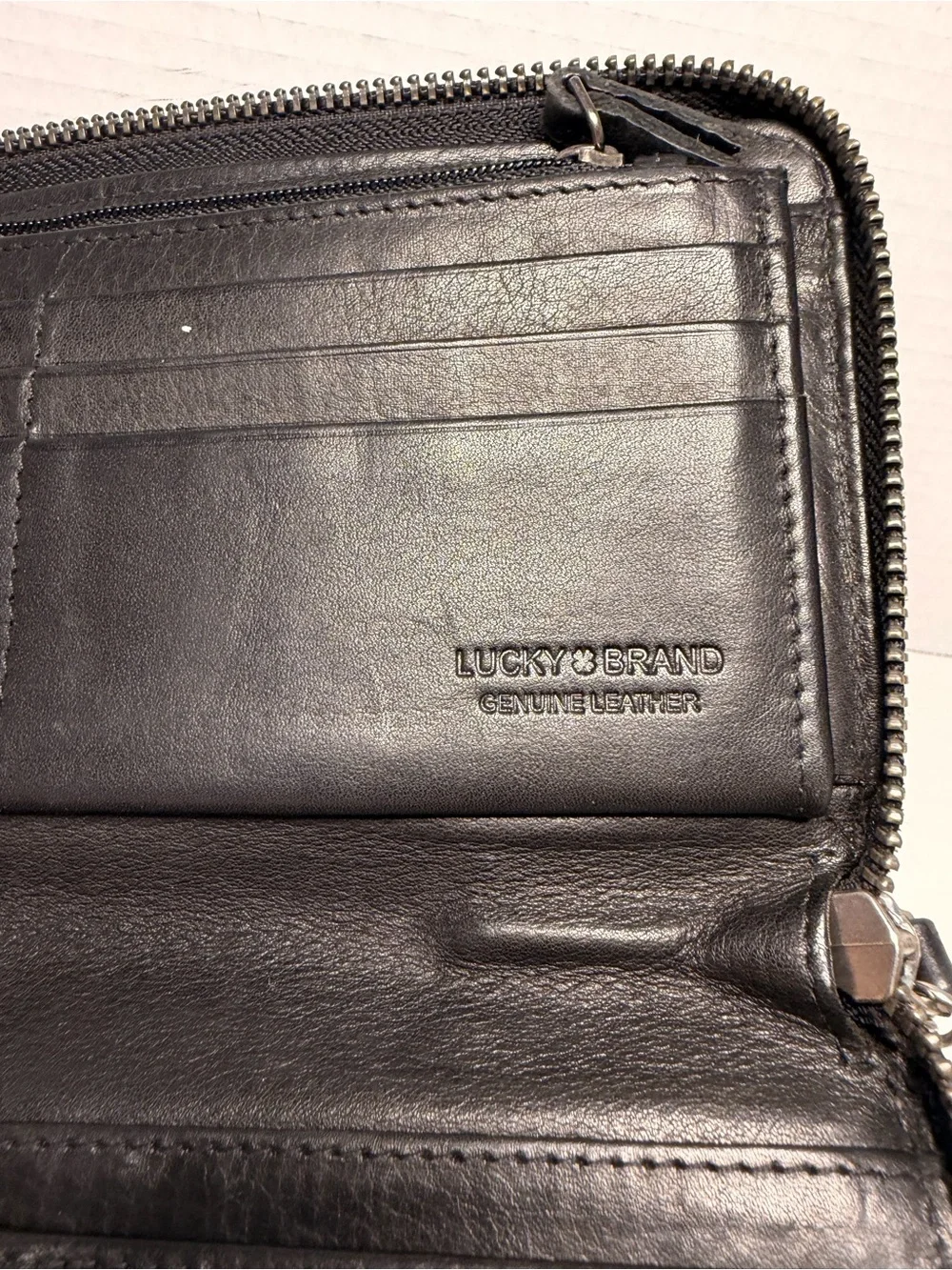 Lucky Brand Genuine Leather Black Zip-Around Wristlet Wallet
